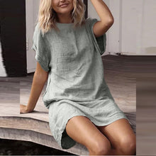 Women Summer Casual Solid Short Sleeve Dress Crew Neck