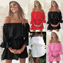 Women Dresses Summer Flare Sleeve Off Shoulder Bandage Solid