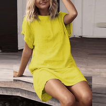 Women Summer Casual Solid Short Sleeve Dress Crew Neck